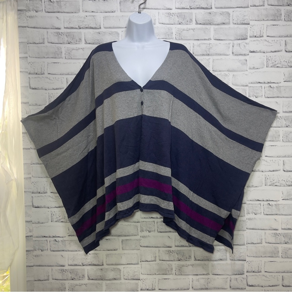 Stylus Wool Blend Stripped Button Up Poncho Sweater S/M